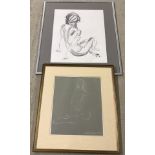 2 Framed and glazed nude sketches.