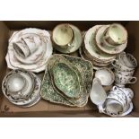 A box of assorted ceramic tea ware to include Victorian part tea sets.