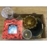 A box of assorted large glass ware items to include bowls and vases.