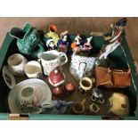 A box of assorted ceramics to include Wedgwood open mouth fish "glug jug",