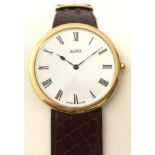 Alfex Swiss made wrist watch with large circular face on snake skin effect strap.