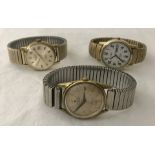 3 gents wristwatches with expanding straps.