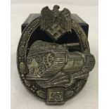 WWII pattern German Panzer Assault pin back badge, Panzerkampfabzeichen.