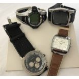 4 gents watches on stitched leather or acrylic straps.