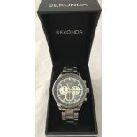 A boxed gents Sekonda chronograph watch on original stainless steel strap.