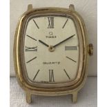Timex electronic quartz square shaped watch head in gold tone case.