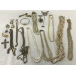 A collection of costume jewellery and other items.