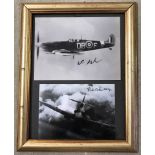 2 framed and glazed signed reproduction photos of Spitfire aircraft. With COA.