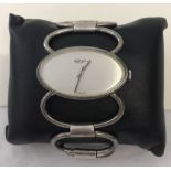 A designer Roy King ladies dress watch with hallmarked silver case and bracelet.
