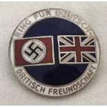 A WWII pattern "Ring Fur Deutsch Britisch Freundschaft", British German Friendship pin badge.