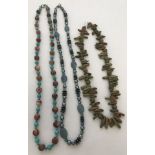 3 natural stone necklaces to include jasper and turquoise stones.