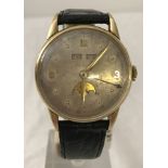 1940's 18ct gold cased gents Rexor Moonphase watch on black crocodile effect leather strap.