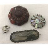 4 vintage brooches to include silver, carved carnelian and dendritic quartz.