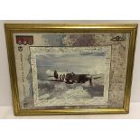Framed and glazed Spitfire photograph with facsimile signatures of pilots.