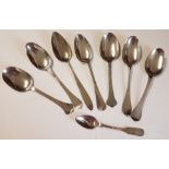 A collection of 8 continental silver dessert, table and teaspoons.