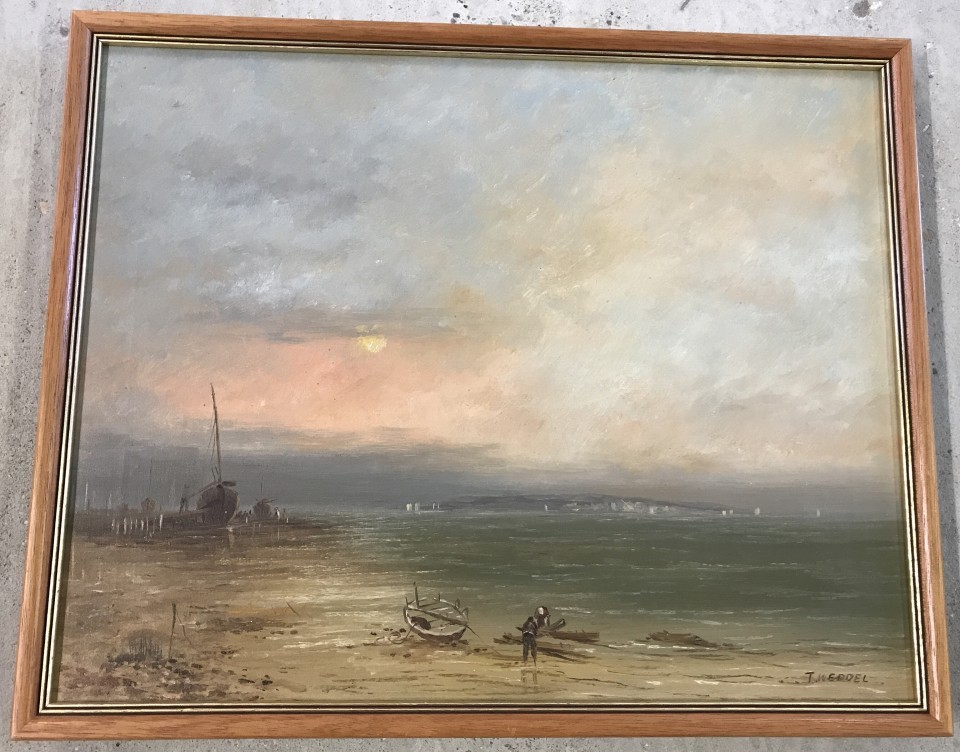 T Weddel oil on canvas - Coastal maritime scene.