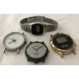 3 vintage watch heads together with a ladies Casio digital lithium watch on stainless steel strap.