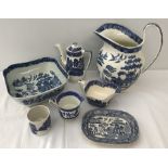 A collection of blue and white willow pattern ceramics to include Wedgwood and Maling.
