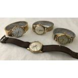 4 gents vintage watches, 3 with expanding bracelet straps 1 with a leather strap.