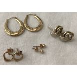 4 pairs of 9ct gold earrings.