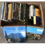 A box of assorted travel related books to include books on Scotland and Italy.