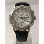Claude Valentini series 3000 quartz chronograph watch on black leather strap.