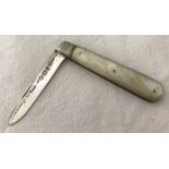 A Victorian silver blade fruit knife with mother of pearl handle.