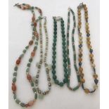 5 Jade bead necklaces to include green and yellow jade.