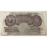 A c1940's British 10 Shillings bank note. Peppiatt Head Cashier.