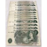 43 old circulated £1 bank notes.