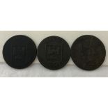 3 x Norwich half penny copper tokens.