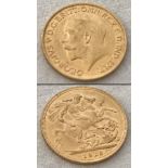 A 1913 George V gold sovereign. GB mint.