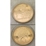 A 2007 22ct gold uncirculated half sovereign in clear plastic bubble packaging.