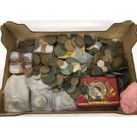 A box of vintage coins. Georgian to c1960's to include silver three pence's.