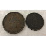2 x Georgian & Victorian Canadian coin tokens.