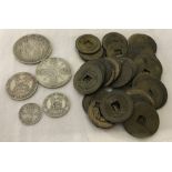 A George V, 1918 silver coin set together with a quantity of 37 Chinese coins.