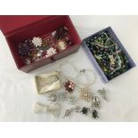 2 boxes of vintage costume jewellery.