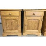 A pair of modern solid pine bedside cabinets with single drawer and cupboard.