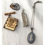 A small collection of silver, white metal and costume jewellery.