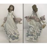 "Spring Splendour" Lladro figurine of windswept woman with a basket of flowers, #5898.