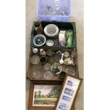 3 boxes of mixed items. To include glassware, ceramics, metal ware and pictures.