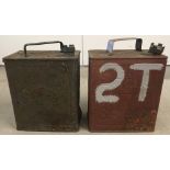 2 vintage 2 gallon petrol cans. A Shell can together with a Shellmex can.