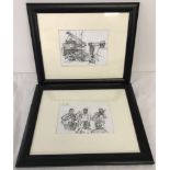A pair of framed and glazed pen and ink sketches of Jazz musicians.