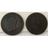 2 x British Copper Company half penny copper tokens.
