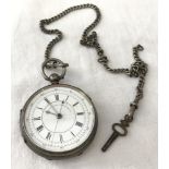 A Victorian fully hallmarked silver chronograph pocket watch with chain and key.