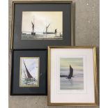 2 framed and glazed water colours of sailing yacht and wherry's.