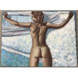 Krys Leach oil on canvas of a nude 'Washing Day'.