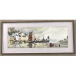 Terry Burke watercolour of Brixham Harbour, signed to lower right.