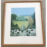 A vintage Reg Cartwright print "Landscape with figure and sheep", framed and glazed.