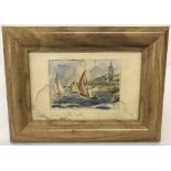 A framed and glazed miniature watercolour "Around the Jetty", signed R.C.Bean.